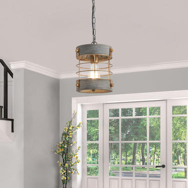 Adjustable Metal and Wood Pendant Light